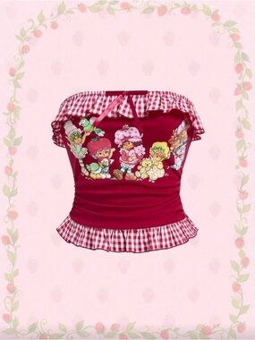 Strawberry Shortcake Graphic Ruffle gingham Tube Top